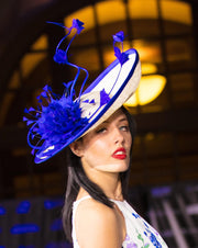 2018 collection.Designer fascinator. Ivory fascinator. Royal blue hat. Kentucky Derby hat. Derby hat. Fascinator. Royal Ascot. Wedding.
