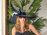 Kentucky Derby   hat. Royal Ascot,  Formal hat.  Del Mar hat . Navy wide brim hat   for  Del Mar races, wedding or other occasions