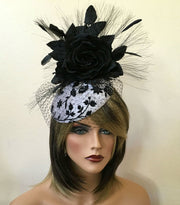 Kentucky Derby Hat. Royal Ascot, Black Fascinator for Del Mar races. Cocktail hat. Derby Couture hat for weddings, church and etc.