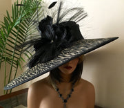 Kentucky Derby Hat. Formal hat. Del Mar , Black hat. Royal Ascot hat. Women Couture hat for weddings, races, church and other ocaasions