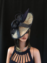 2017 collection.Navy ivory fascinator. Kentucky Derby hat. Royal Ascot ivory  fascinator. Fascinator for church, wedding, races