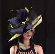 2017 collection.Yellow wide brim hat, 2017 collection! Fashion Hat, Kentucky Derby hat, Royal Ascot hat, , Couture hat, Breeders cup hat