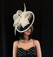 2017 collection.Black and white  fascinator. Kentucky Derby hat. Royal Ascot ivory fascinator. Fascinator for church, wedding, races