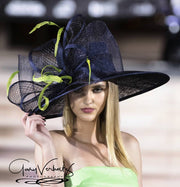 2017 collection.Navy blue  wide brim hat! Fashion Hat, Derby hat, Kentucky Derby hat, Royal Ascot hat, , Couture hat, Breeders cup hat