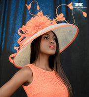 Kentucky Derby Hat. Ivory hat. Orange hat. Royal Ascot hat. Couture hat.Designer hat. Fashion hat. Del mar races, Weddings, Royal Ascot
