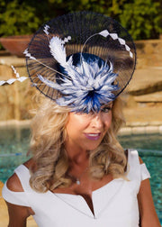 2018 collection.Blue fascinator. Kentucky Derby fascinator. Derby hat. Women hat. Designer hat. Couture hat. Women hat. Royal Ascot. Races