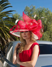 2018 collection. Kentucky Derby red hat, ivory hat, , Red Derby hat, women hat, Royal Ascot hat, couture fashion hat, formal hat, wedding, r
