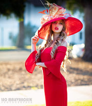 2019 spring collection. Kentucky Derby hat. Red hat. Large hat. Royal Ascot hat. Couture hat. Designer hat. Wedding hat. Derby hat. Fashion