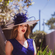Spring 2019 !Royal blue hat. Ivory hat. Kentucky Derby hat. derby HAt. Royal Ascot hat. Fashion hat. Couture hat. Designer hat.