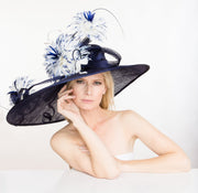 Couture hat. Designer hat. Kentucky Derby hat. Navy hat. Large hat. Derby hat. Fashion hat. Custom hat.Wedding. Races. Women hat