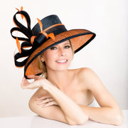 2018 collection. Kentucky Derby hat. Designer hat. Couture hat. Navy hat. Orange hat. Royal ascot hat. Derby hat. Wedding hat