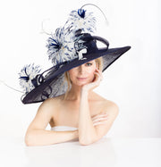 Couture hat. Designer hat. Kentucky Derby hat. Navy hat. Large hat. Derby hat. Fashion hat. Custom hat.Wedding. Races. Women hat