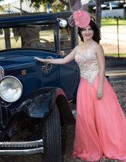 2018 collection.Coral Couture Fascinator.Percher hat. Cocktail hat. Derby hat. Kentucky Derby hat, Royal ascot. Designer hat.  Wedding hat.