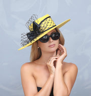 Yellow hat. Felt hat. Fall hat. Winter hat. Fur felt hat. Kentucky Derby hat. designer hat. Fashion hat. Warm hat. Black hat. Derby hat