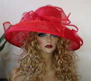 Kentucky Derby hat,  Formal hat.Red hat, Couture hat for Del Mar , Royal Ascot opening day at the races, Wedding,Church  Wide brim hat