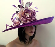 Kentucky Derby Hat. Formal hat. Purple hat for Del Mar races, Royal Ascot, Derby Couture hat for weddings, church and etc.